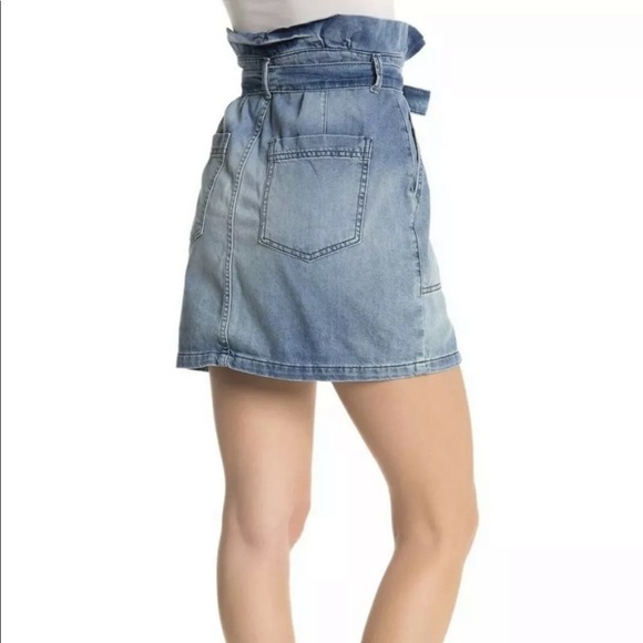 Free People Splendor In The Grass Denim Paper Bag Tie Waist Mini Skirt - Picture 2 of 6